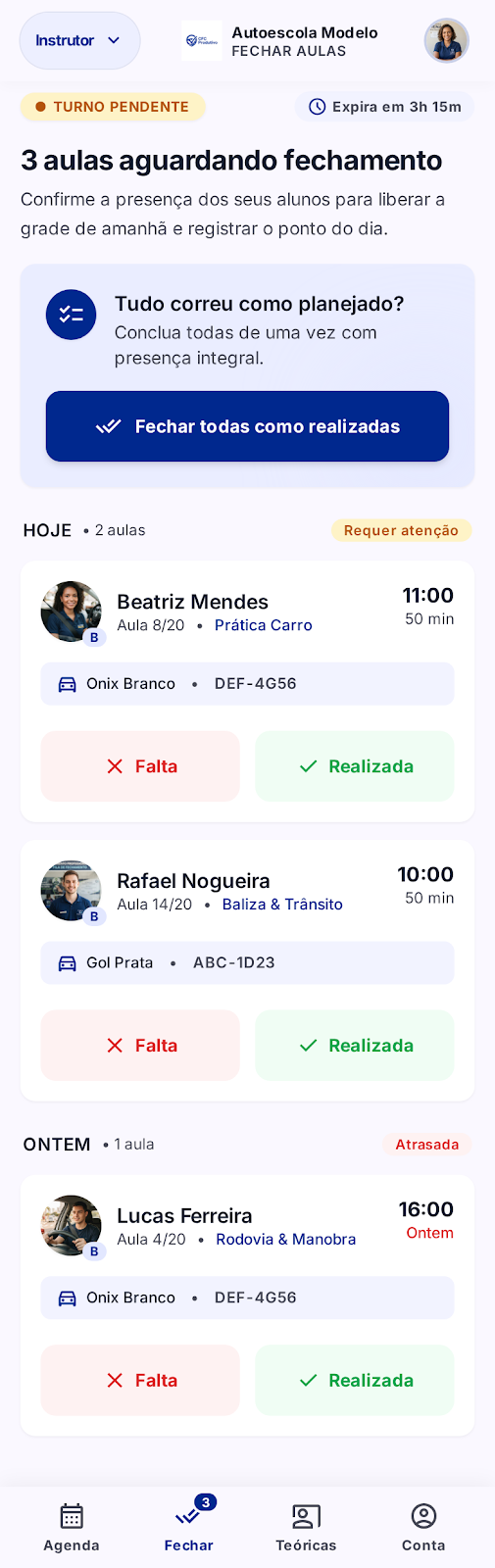 Protótipo da fila de fechamento