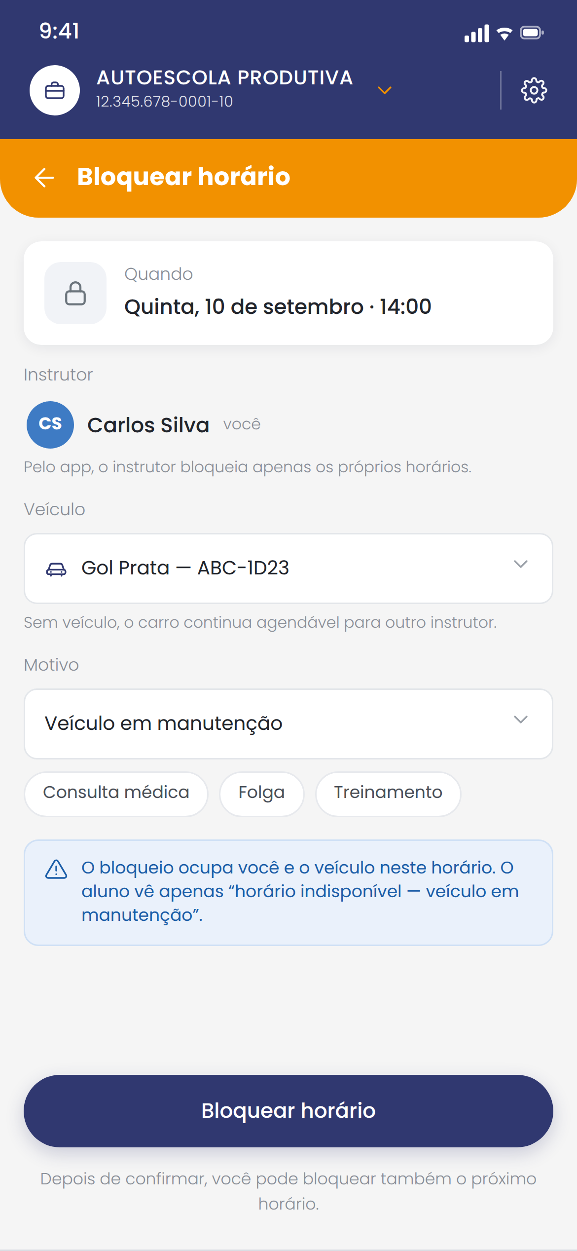Bloquear horário